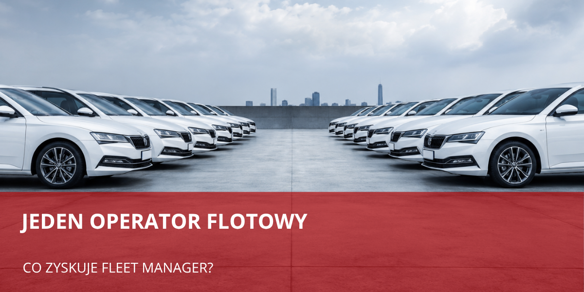 Flota białych samochodów służbowych ustawionych symetrycznie - jeden operator flotowy PSF